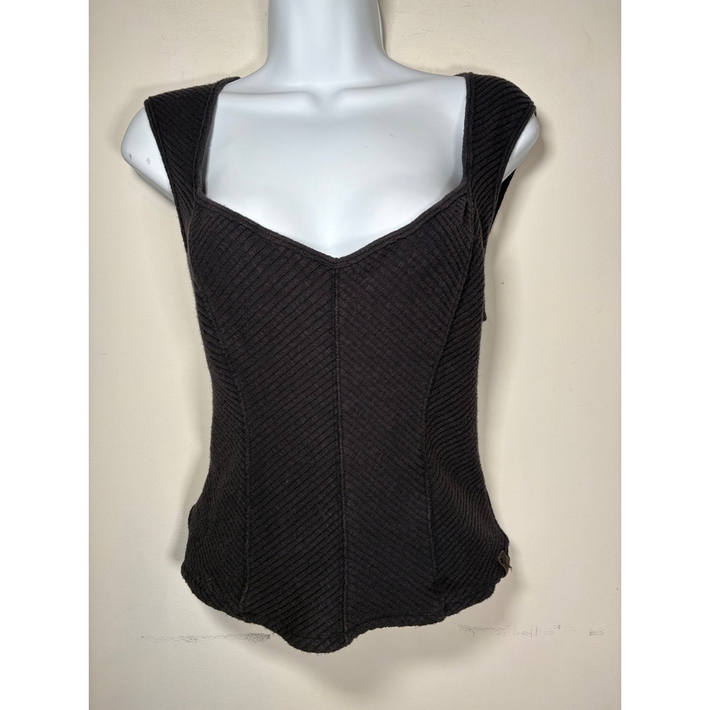 We The Free Corset Top Brown Ribbed Sweetheart Neck Sleeveless Coquette Medium